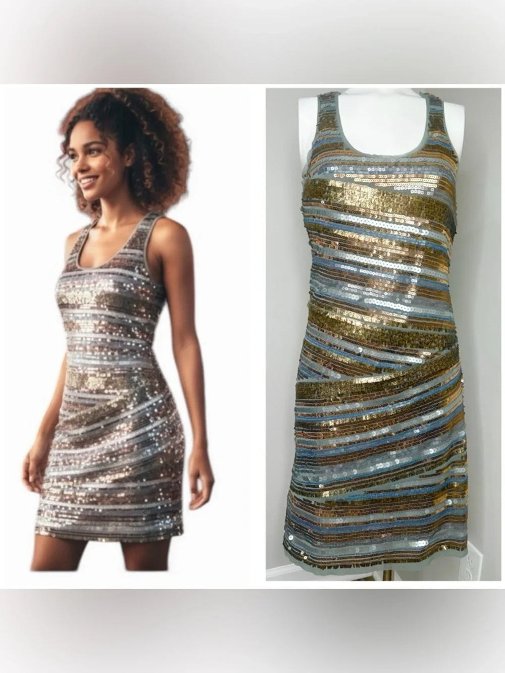 CHELSEA &VOILET GREY ROSE GOLD SEQUIN STRETCHY Tank Dress - NWT -XS - Picture 1 of 5